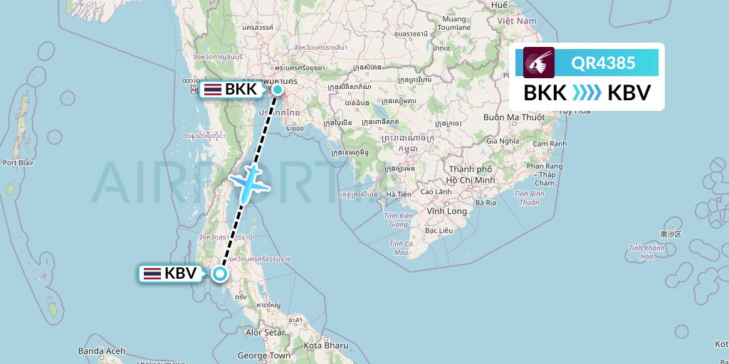 QR4385 Qatar Airways Flight Map: Bangkok to Krabi