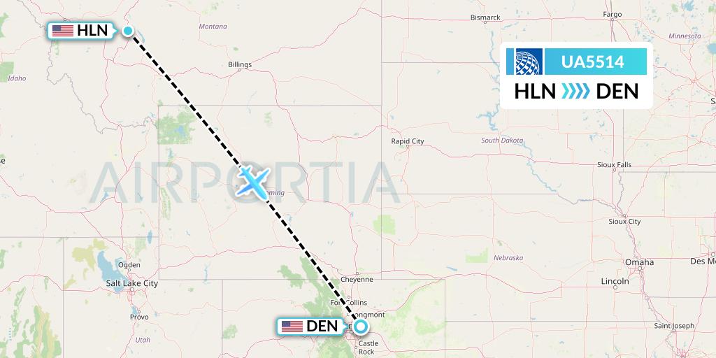 UA5514 United Airlines Flight Map: Helena to Denver