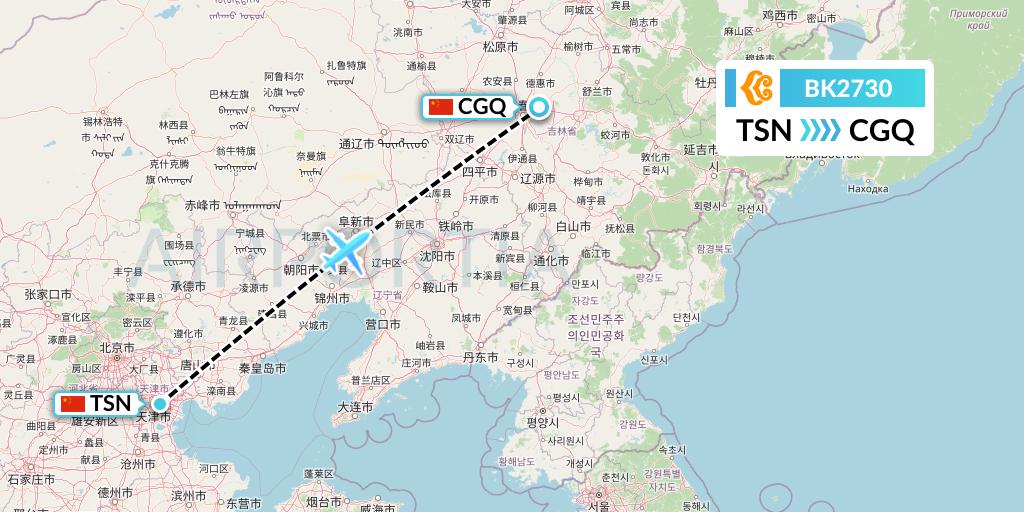 BK2730 Okay Airways Flight Map: Tianjin to Changchun