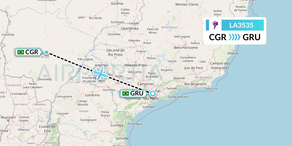 LA3535 LAN Airlines Flight Map: Campo Grande to Sao Paulo