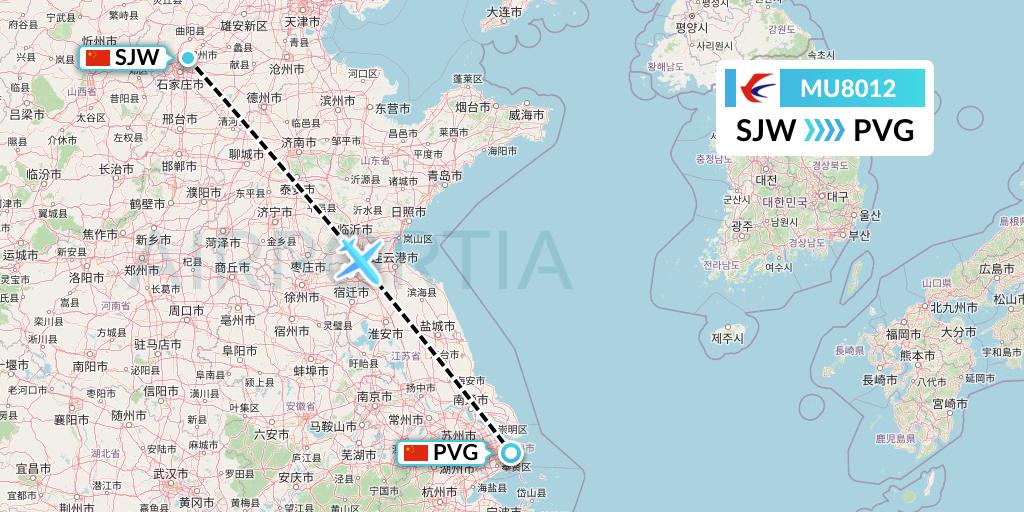 MU8012 China Eastern Airlines Flight Map: Shijiazhuang to Shanghai