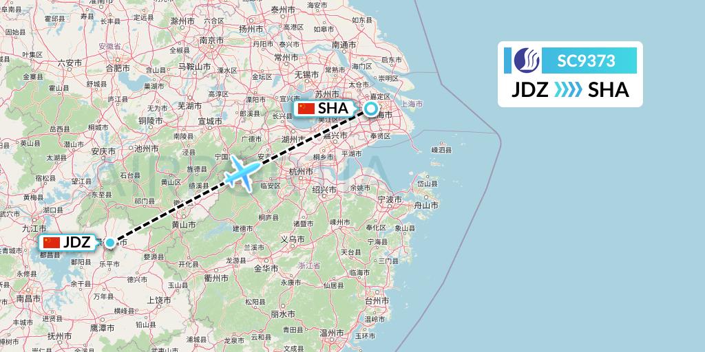 SC9373 Shandong Airlines Flight Map: Jingdezhen to Shanghai