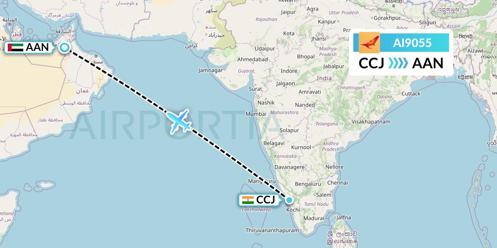 AI9055 Air India Flight Map: Kozhikode to Al Ain