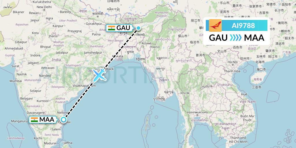 AI9788 Air India Flight Map: Guwahati to Chennai