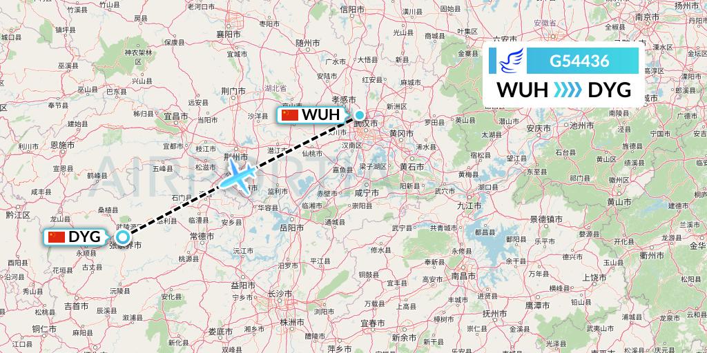 G54436 China Express Airlines Flight Map: Wuhan to Dayong