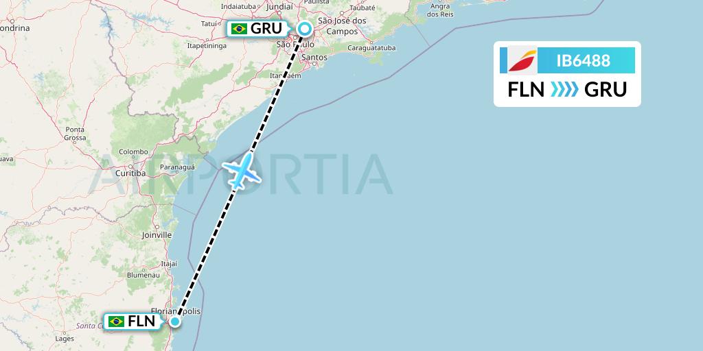 IB6488 Iberia Flight Map: Florianopolis to Sao Paulo