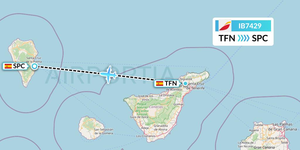 IB7429 Iberia Flight Map: Tenerife to La Palma