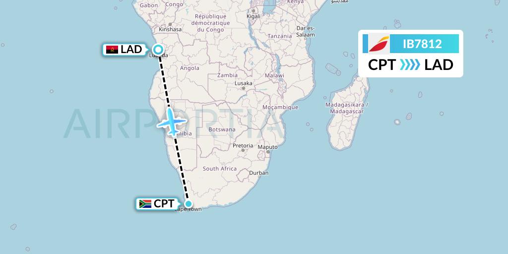 IB7812 Iberia Flight Map: Cape Town to Luanda