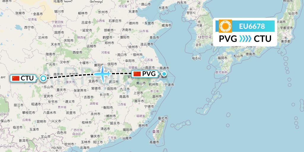 EU6678 Chengdu Airlines Flight Map: Shanghai to Chengdu