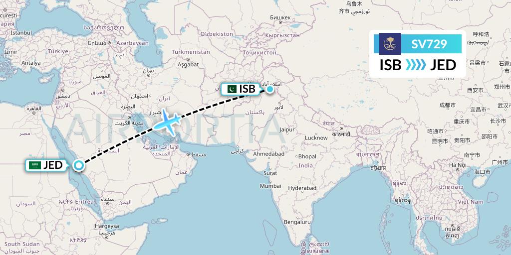 SV729 Saudi Arabian Airlines Flight Map: Islamabad to Jeddah