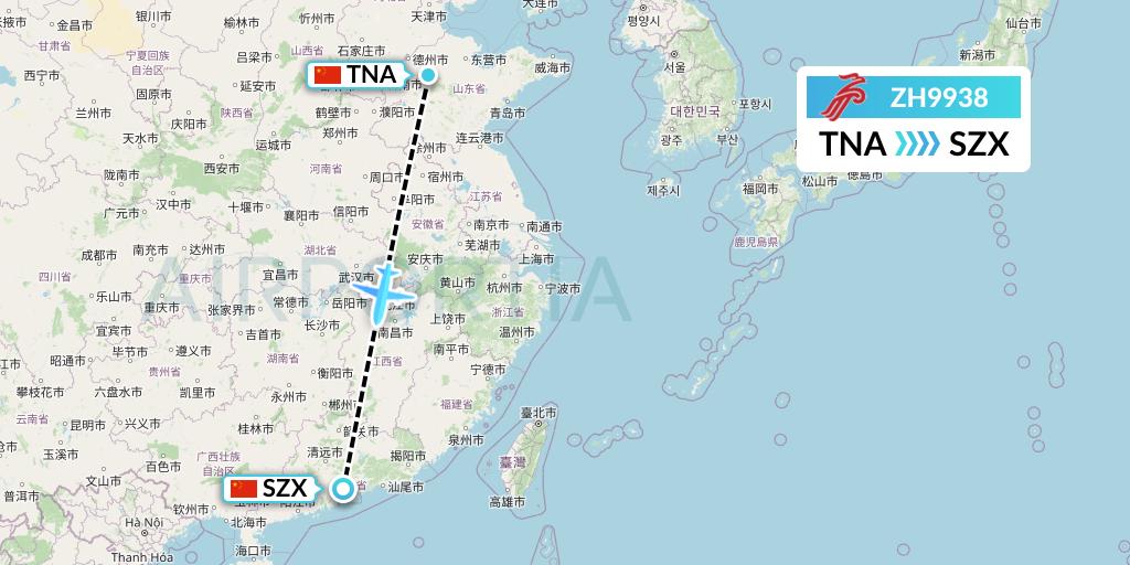 ZH9938 Shenzhen Airlines Flight Map: Jinan to Shenzhen