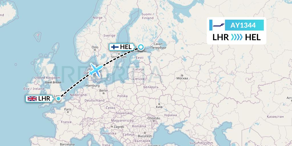 AY1344 Finnair Flight Map: London to Helsinki