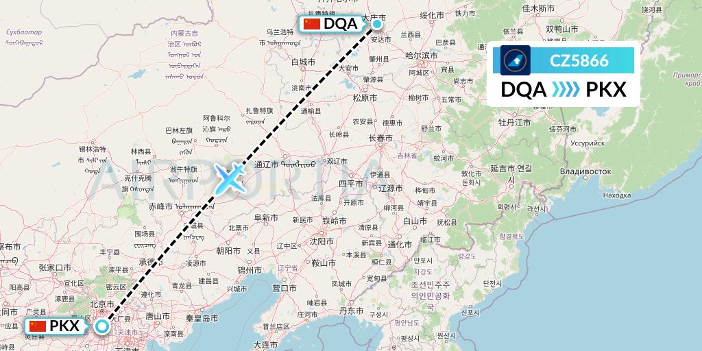 CZ5866 China Southern Airlines Flight Map: Daqing to Beijing