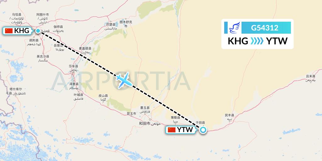 G54312 China Express Airlines Flight Map: Kashgar to Xichang