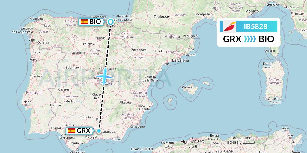 IB5828 Iberia Flight Map: Granada to Bilbao