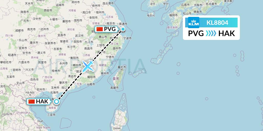 KL8804 KLM Flight Map: Shanghai to Haikou