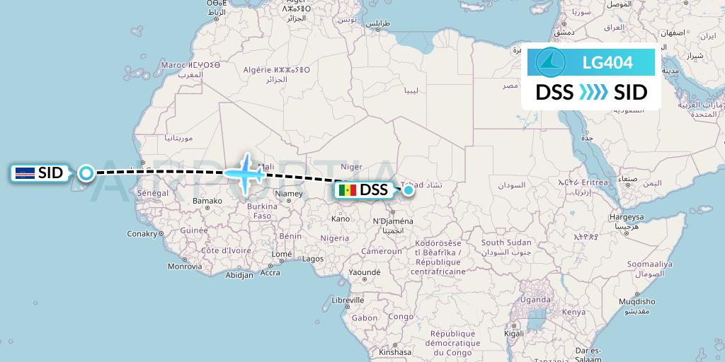 LG404 Luxair Flight Map: Dakar to Espargos