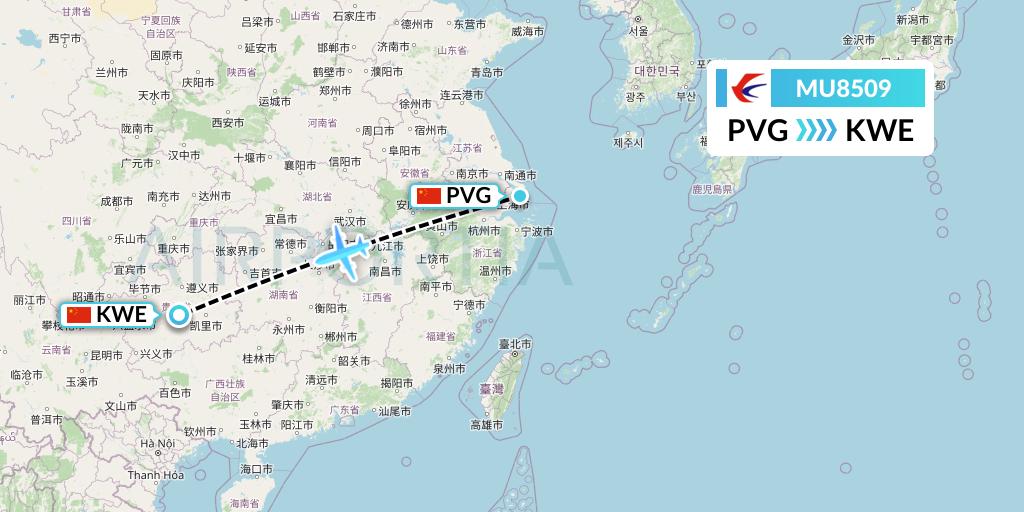MU8509 China Eastern Airlines Flight Map: Shanghai to Guiyang