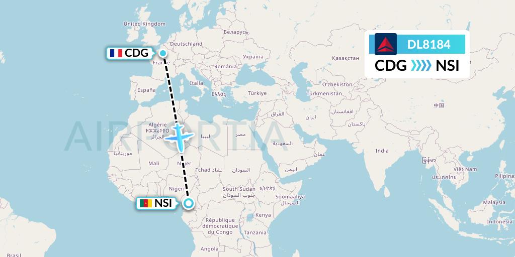 DL8184 Delta Air Lines Flight Map: Paris to Yaounde