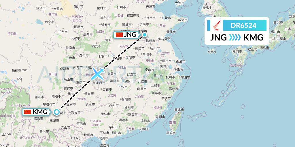 DR6524 Ruili Airlines Flight Map: Jining to Kunming