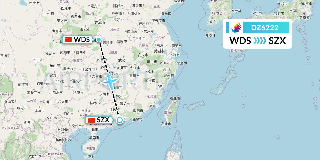 DZ6222 Donghai Airlines Flight Map: Shiyan to Shenzhen