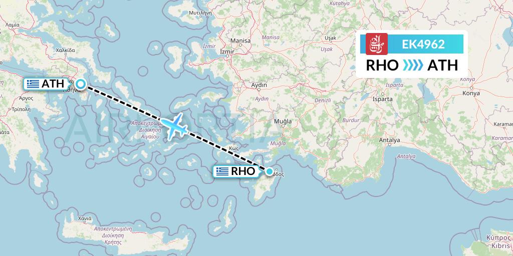 EK4962 Emirates Flight Map: Rhodes to Athens