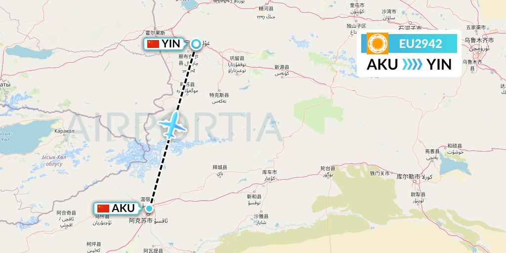 EU2942 Chengdu Airlines Flight Map: Aksu to Yining