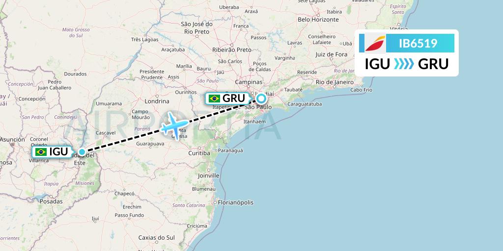 IB6519 Iberia Flight Map: Foz do Iguacu to Sao Paulo