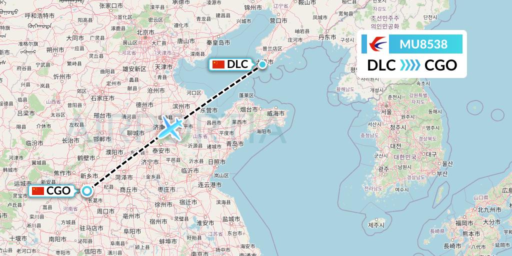 MU8538 China Eastern Airlines Flight Map: Dalian to Zhengzhou