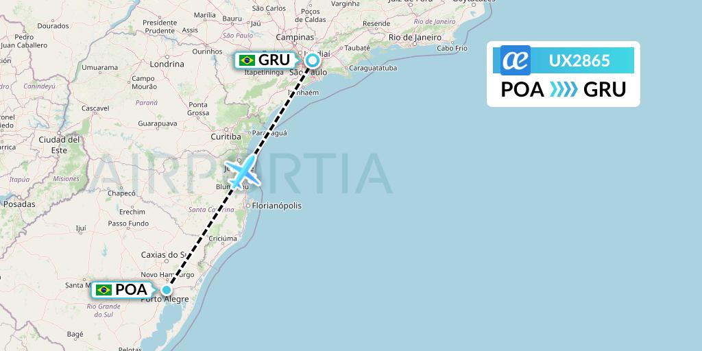 UX2865 Air Europa Flight Map: Porto Alegre to Sao Paulo
