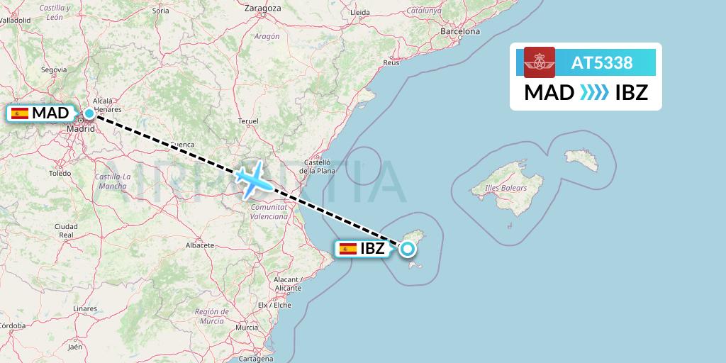 AT5338 Royal Air Maroc Flight Map: Madrid to Ibiza