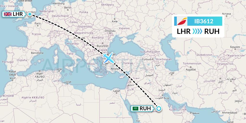 IB3612 Iberia Flight Map: London to Riyadh