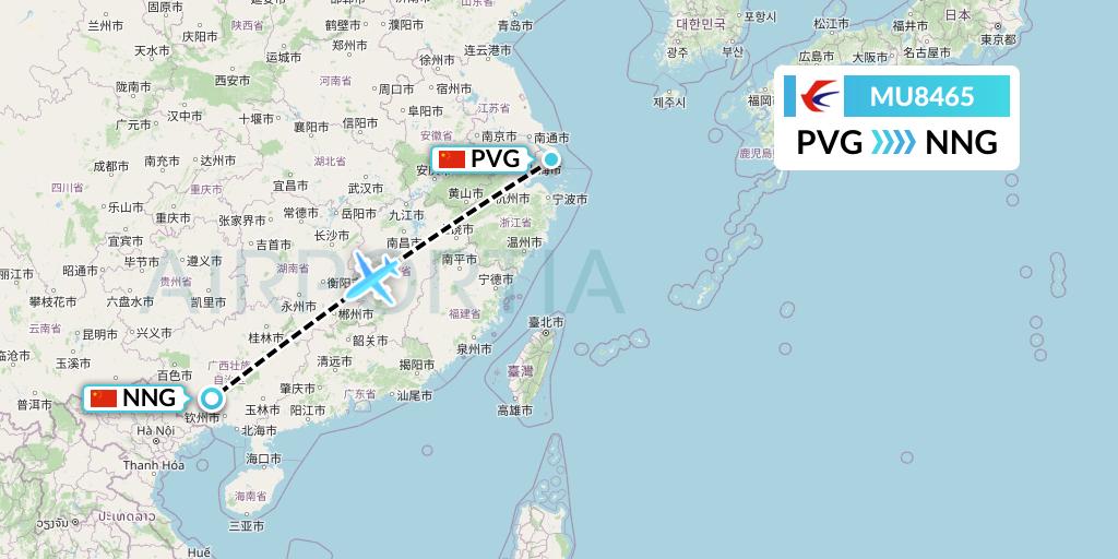 MU8465 China Eastern Airlines Flight Map: Shanghai to Nanning