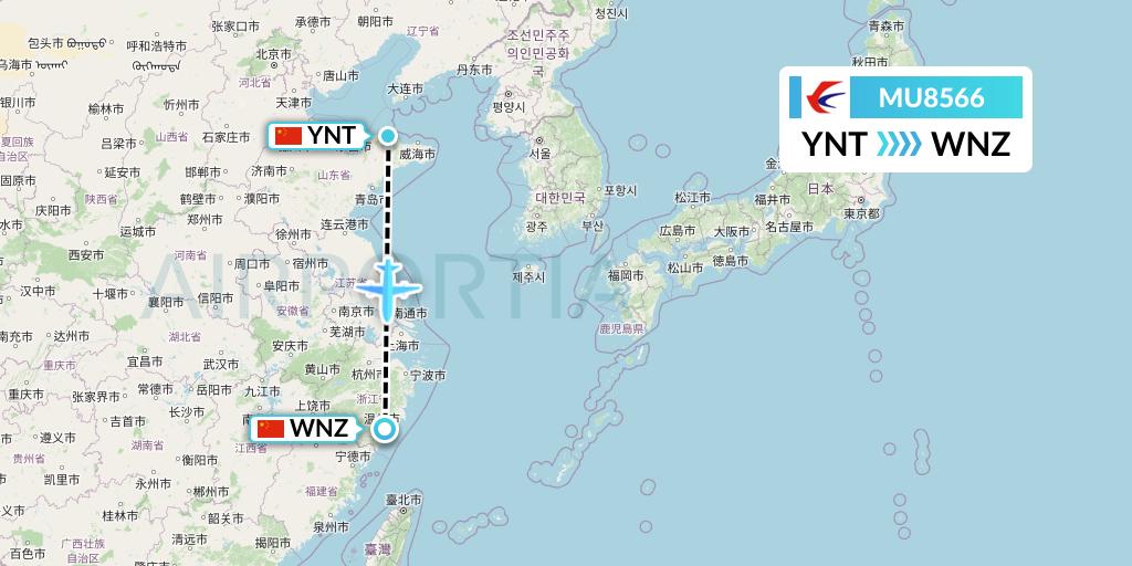MU8566 China Eastern Airlines Flight Map: Yantai to Wenzhou