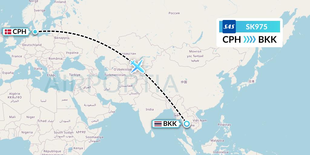 SK975 SAS Flight Map: Copenhagen to Bangkok