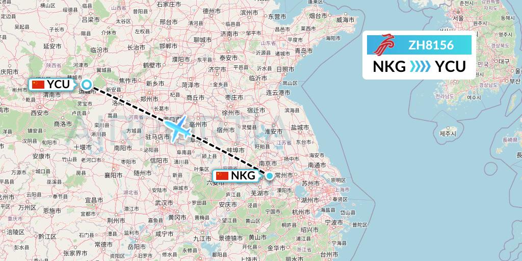 ZH8156 Shenzhen Airlines Flight Map: Nanjing to Yuncheng