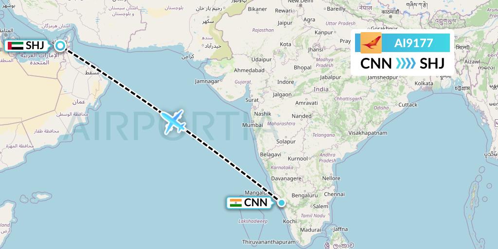 AI9177 Air India Flight Map: Mattannur to Sharjah