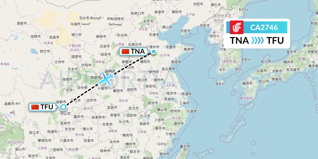CA2746 Air China Flight Map: Jinan to Chengdu