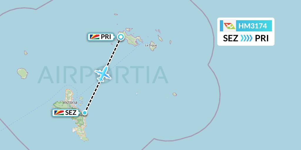 HM3174 Air Seychelles Flight Map: Victoria to Praslin Island