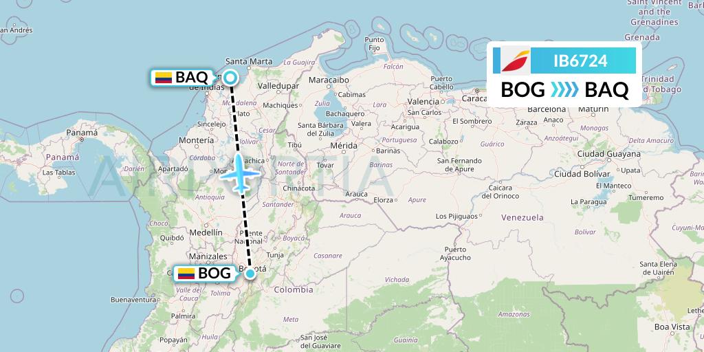 IB6724 Iberia Flight Map: Bogota to Barranquilla