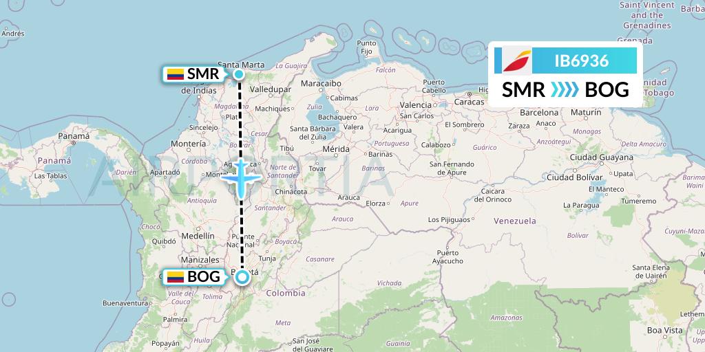 IB6936 Iberia Flight Map: Santa Marta to Bogota