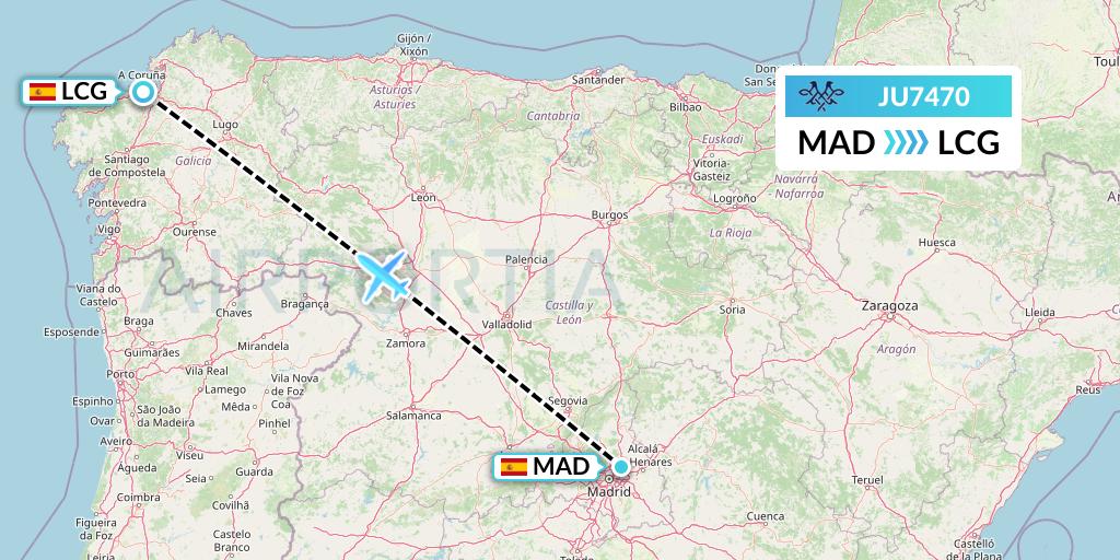 JU7470 AirSERBIA Flight Map: Madrid to A Coruna