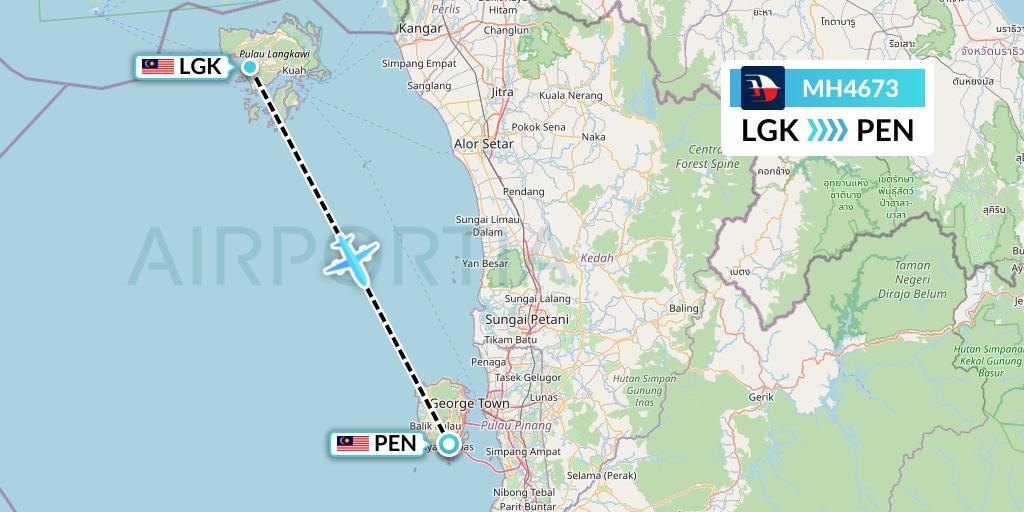 MH4673 Malaysia Airlines Flight Map: Langkawi to Penang