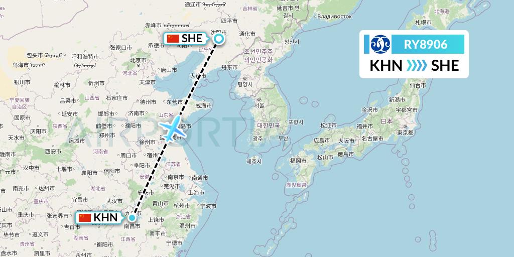 RY8906 Jiangxi Air Flight Map: Nanchang to Shenyang