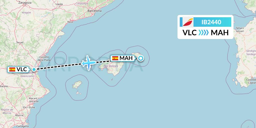 IB2440 Iberia Flight Map: Valencia to Mahon