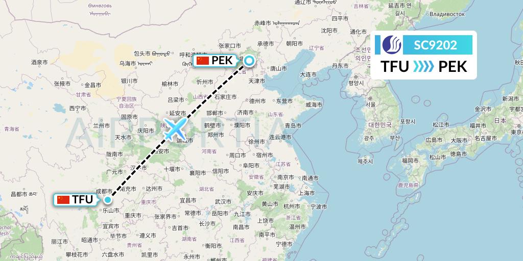 SC9202 Shandong Airlines Flight Map: Chengdu to Beijing