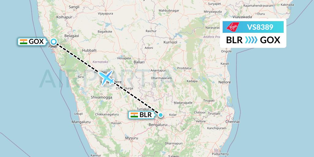 VS8389 Virgin Atlantic Airways Flight Map: Bangalore to Goa