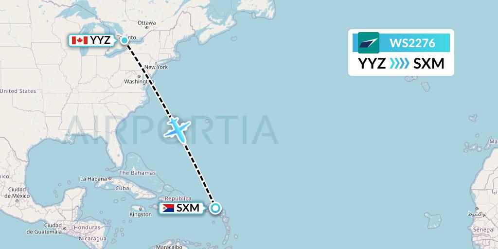 WS2276 WestJet Flight Map: Toronto to Sint Maarten