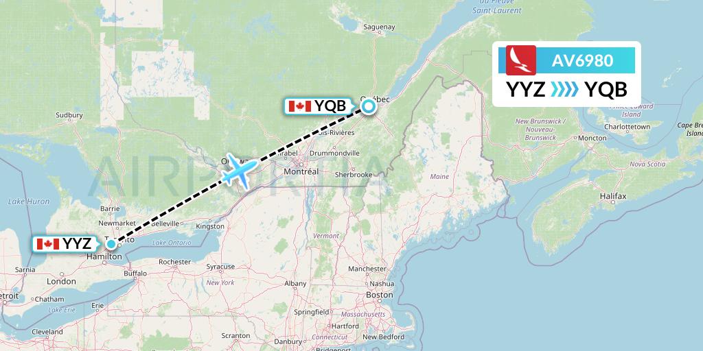 AV6980 Avianca Flight Map: Toronto to Quebec
