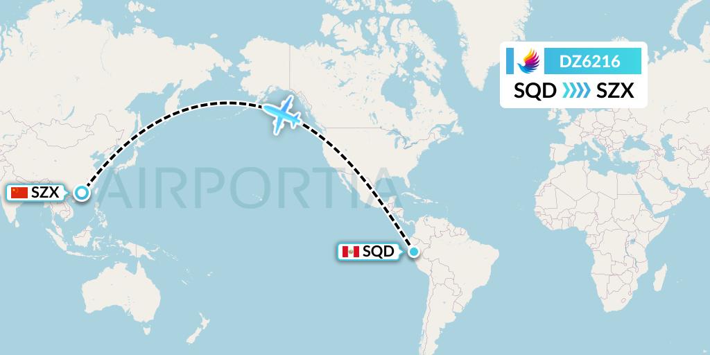 DZ6216 Donghai Airlines Flight Map: San Francisco de Yeso to Shenzhen